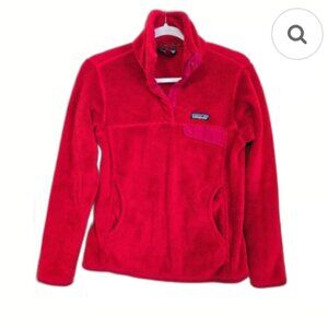 Patagonia Medium Pink Snap T Pullover Fleece Jacket Shirt Red Vibrant